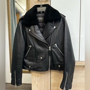 Beautiful Mackage leather and down Moto Jacket with Shearling Collar
